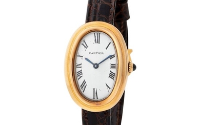 Cartier. Special Baignoire Oval Wristwatch in Yellow Gold, With Silver Roman Numbers Dial