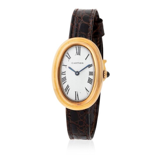 Cartier. Special Baignoire Oval Wristwatch in Yellow Gold, With Silver Roman Numbers Dial