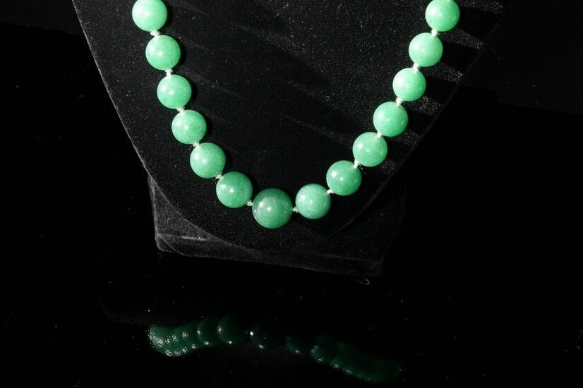 Carved Aventurine Bead Necklace, 14K White Gold