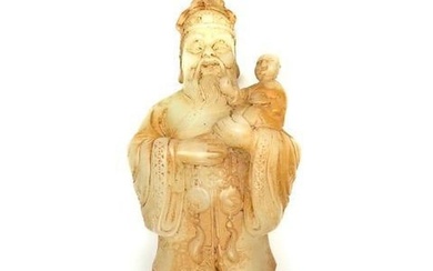 Carved Natural White Chinese Longevity Elder Jade Statue