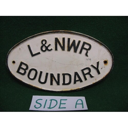 Cast iron oval plate with L&NWR Boundary in raised black let...