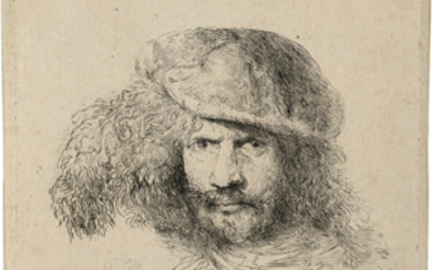 Castiglione, Giovanni Benedetto (1616 Genua - 1670 Mantua)Bärtiger Mann mit Federhut (Porträt des Gian Lorenzo Bernini?)