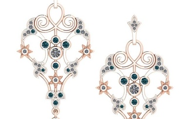 Certified 0.61 Ctw I2/I3 Treated Fancy Blue And White Diamond 14K Rose Gold Victorian Style Earrings