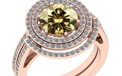 Certified 2.44 Ctw SI1/SI2 Natural Fancy Light Brown Yellow And White Diamond 14K Rose Gold Vingate