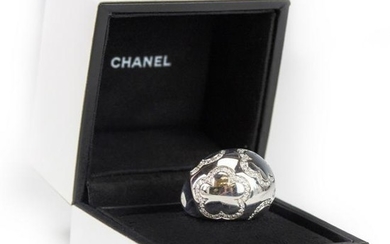 Chanel 18k White Gold Diamond Camelia Ring Size 6