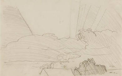 Charles Burchfield (Am. 1893-1967), Study with Sunset and Clouds, Pencil on paper, framed under