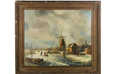 Charles Leickert (maniera di) Winter landscape with skaters