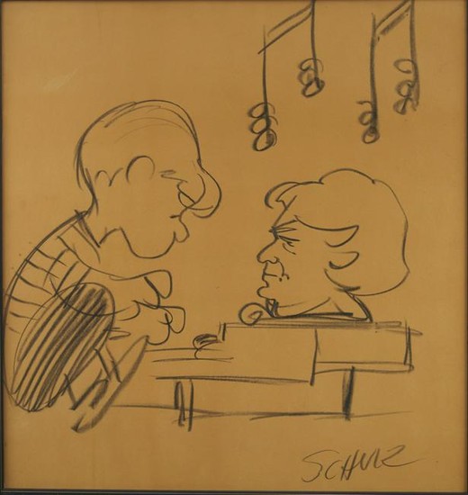 Charles Schulz Drawing of Schroeder w/ Piano w/ L
