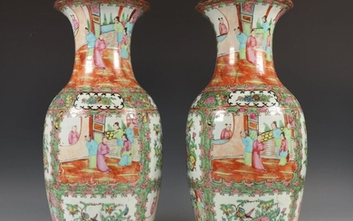 China, pair of Canton famille pink vases, 19th...