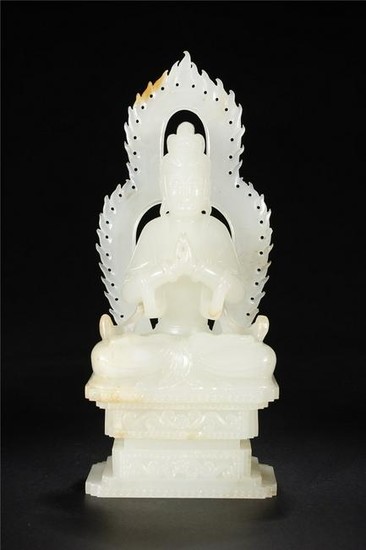 Chinese Hetian White Jade Buddha