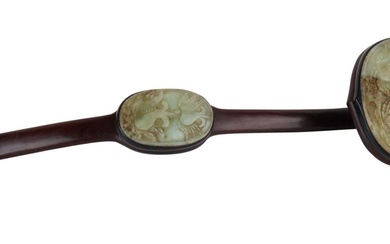 Chinese Jade Mounted Hardwood Scepter