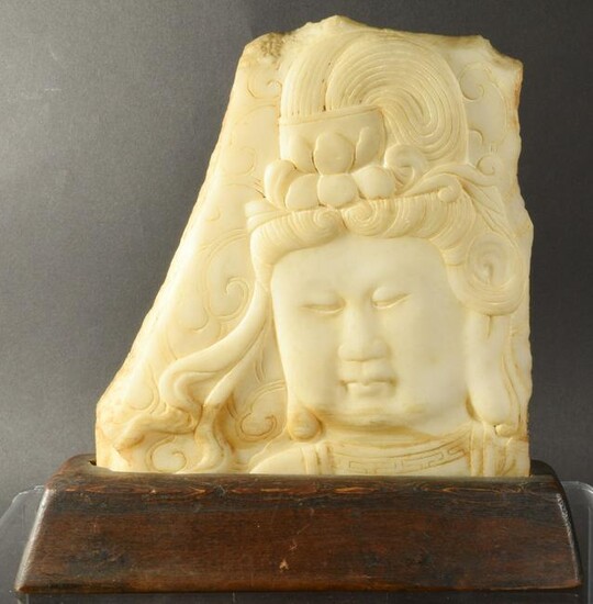 Chinese White Jade Carving, Buddha Head, Republic