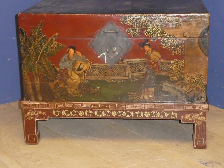 Chinese hand painted chest on stand 51H x 68L x 46d cm overa...