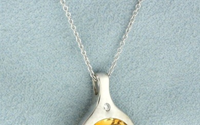Citrine and Diamond Necklace in 14k White Gold