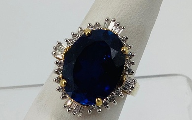 Classy 14k Y/G Diamond Synthetic Sapphire Ring