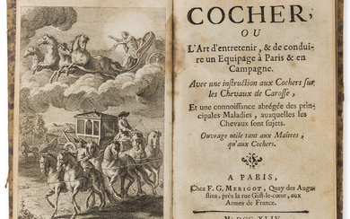 Coaching.- [Aubert de la Chesnaye des Bois (François Alexandre)] Le Parfait Cocher..., first edition, Paris, F.G.Merigot, 1744.