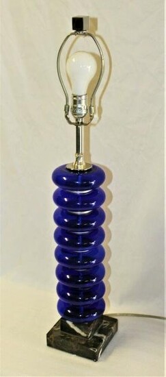 Cobalt Blue Glass Lamp Hi-polished nickel and marble