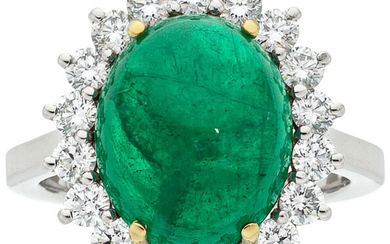 Colombian Emerald, Diamond, Platinum, Gold Ring Stones: Oval-shaped emerald...