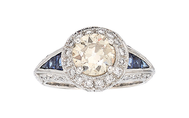 Colored Diamond, Sapphire, White Gold Ring Stones: European-cut light...