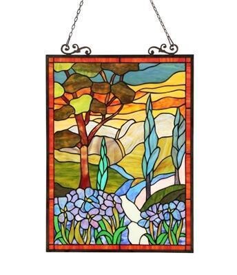 Colorful Landscape Stained Glass Hanging Panel