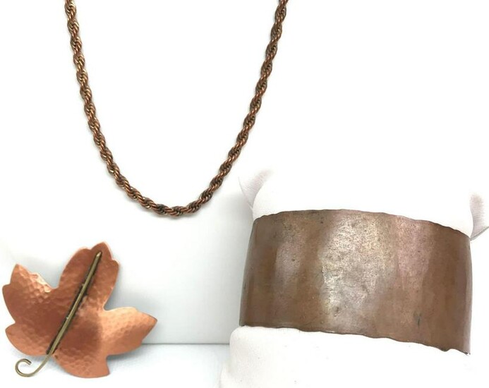Copper Jewelry Collection - Necklace, Cuff, and Brooch