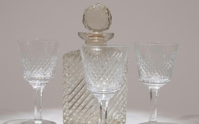 Crystal Glass Decanter & Three Glasses