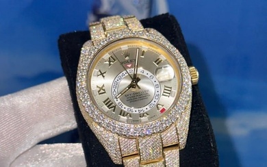 Custom Rolex 18k Gold Full Diamond Skydweller (G-H, VS1-VS2) Comes with Box & Appraisal