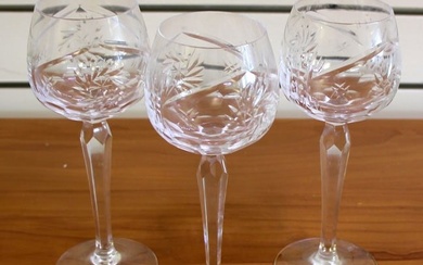 Cut Crystal Hock Wine Glasses Set of 3