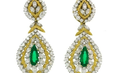 DAVID WEBB Emerald Diamond Gold EARRINGS Day and Night