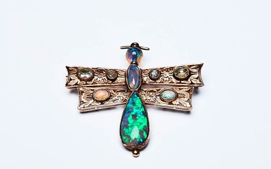 DRAGONFLY BROOCH WITH OPALS Handcrafted brooch made in Italy in...