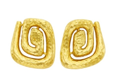 David Webb Pair of Hammered Gold Earclips