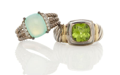 David Yurman: Chalcedony and Diamond Ring, Together With a Peridot Ring