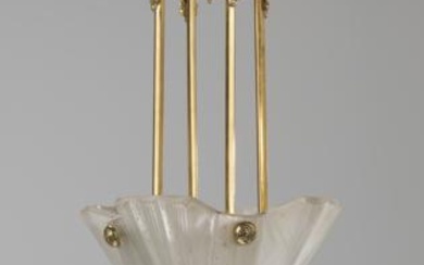 A ceiling lamp or floor lamp with floral and geometric decoration, Muller Frères, Luneville, c. 1925/30