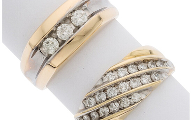 Diamond, Gold Rings The lot includes a ring featuring...