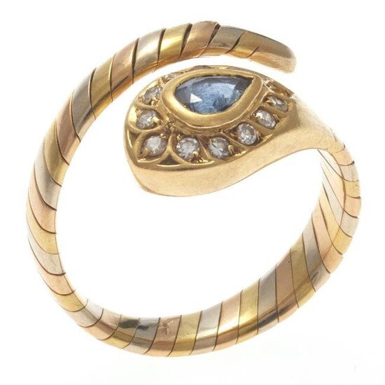 Diamond, Sapphire, 18k Tri-Color Gold Snake Ring