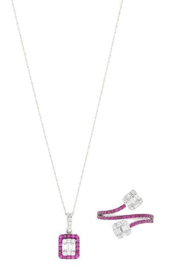 Diamond and Ruby Ring and Pendant with Chain