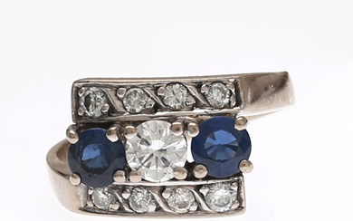 Diamonds and sapphires triplet ring.