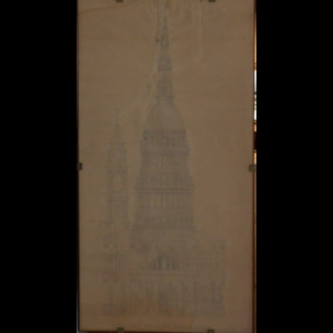 Disegno architettonico raffigurante la “Cupola della Basilica di S. Gaudenzio in Novara”, matita su carta (cm 129x67), tracce di firma...
