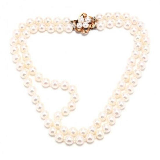 Double Strand Pearl Necklace with Gold and Pearl Clasp