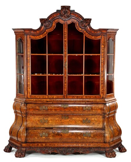 (-), Dutch china cabinet with very fine marquetry...
