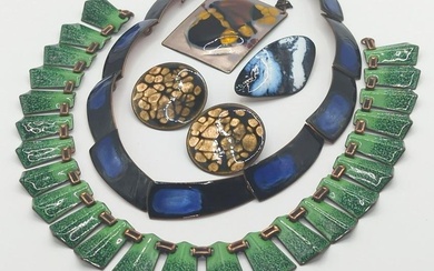 ENAMEL ON COPPER JEWELRY; Assorted Modernist Necklaces, Etc.