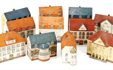 ERZGEBIRGE houses, wood, colored, 11 pieces, height: 8