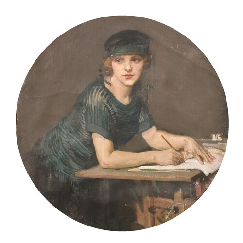 Early 20th Century English School. A Young Girl at a Writing...