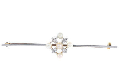Early 20th century cultured pearl & diamond brooch