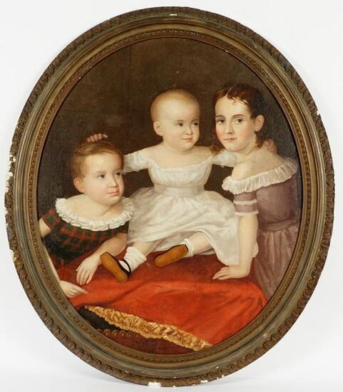 Early American School Portrait of Three Children