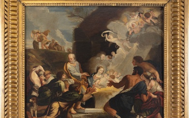 Ecole Romaine du XVIIIè, entourage de Carlo MARATTA (1625-1713) "L'adoration des bergers" Toile d'origine Hauteur...