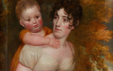 École anglaise du XIXe siècle Femme à l'enfant Huile sur toile (restaurations anciennes) 77 x...