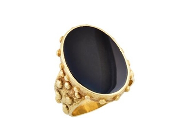 Ed Wiener Gentleman's Modernist Gold and Black Onyx Ring
