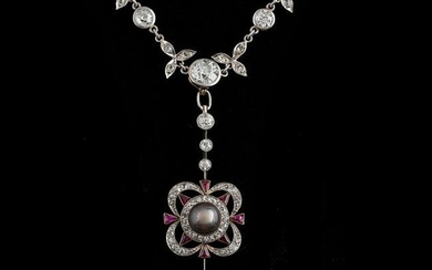 Edwardian Platinum Diamond Necklace with Detachable