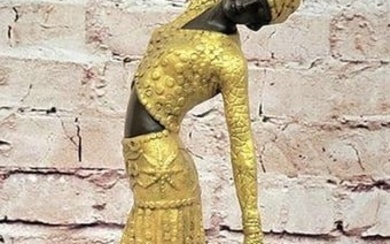 Egyptian Female Dancer Inspired Bronze Statue - 15" x 5"